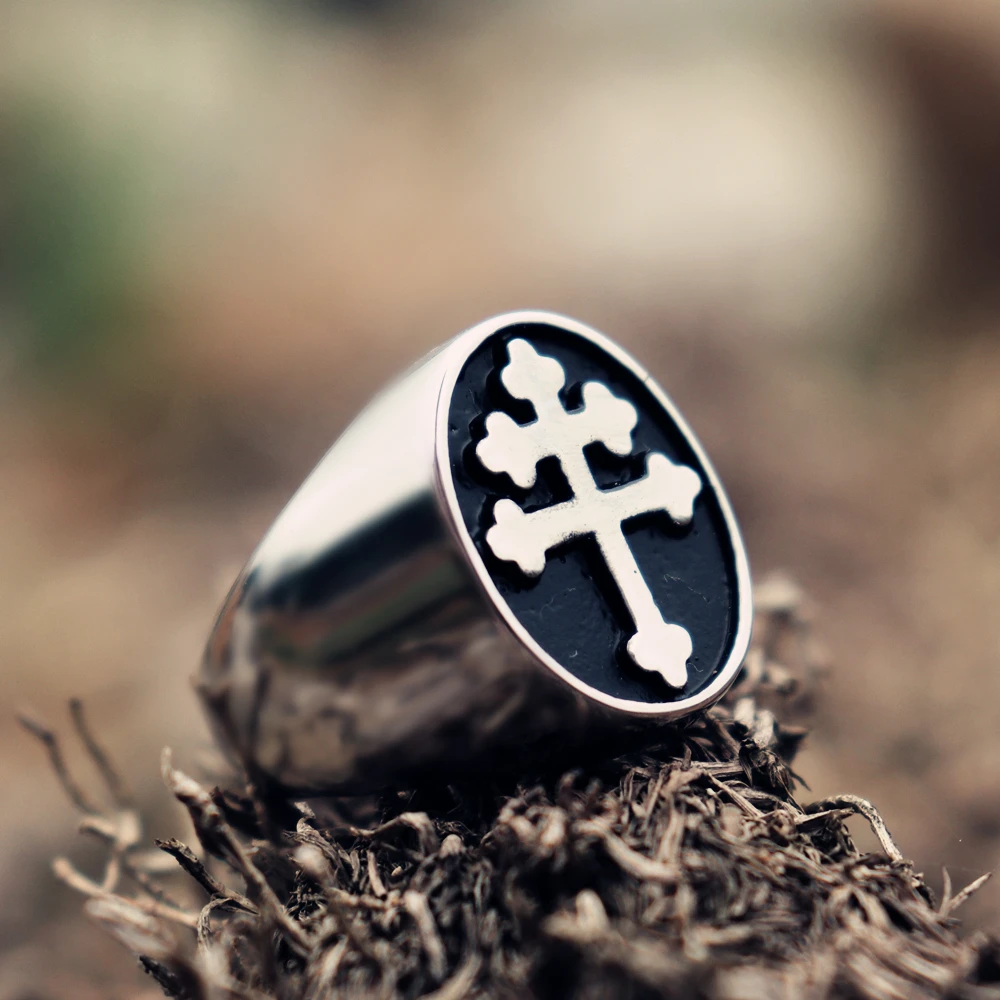 EYHIMD Classic Cross of Lorraine Signet Rings Mens Stainless Steel Biker Ring Fashion Jewelry | Украшения и аксессуары