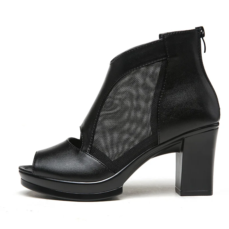 Женские босоножки из воловьей кожи с сеткой сезон лето ботильоны пикантная