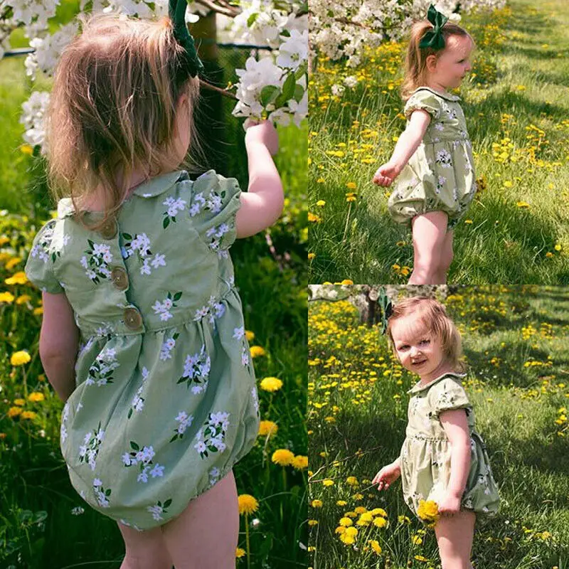 Cute Sweet Newborn Infant Baby Girl Kids Green Floral Bodysuit Jumpsuit Imcute Newest Fashion Causal Clothes Outfits Set UK | Детская