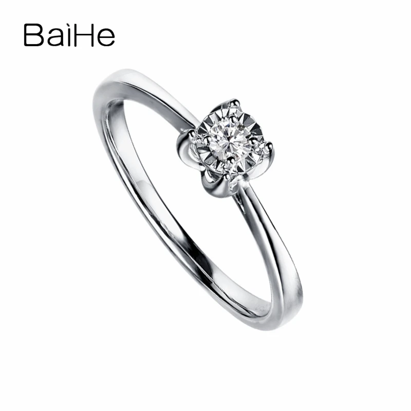 

BAIHE Solid 14K White Gold 0.08ct H/SI Round Natural Diamonds Wedding Band Fine Jewelry Trendy Beautiful diamond Gift Ring