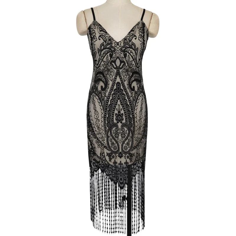 D167 сексуальное регулируемое платье с v образным вырезом и кисточками черное