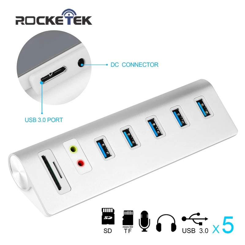 Rocketek usb 3 0 концентратор 5 портов с адаптером питания внешний стерео звук SD TF кард