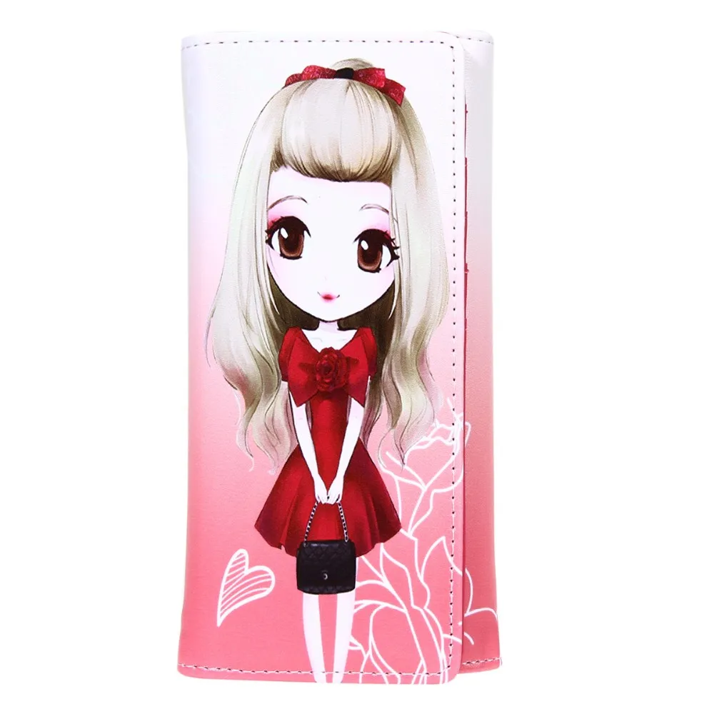 

Women Leather Purse Clutch Wallets Lovely Girl Print Purse Designer Mutli-Card Holder Wallet Bolsa Feminina 40