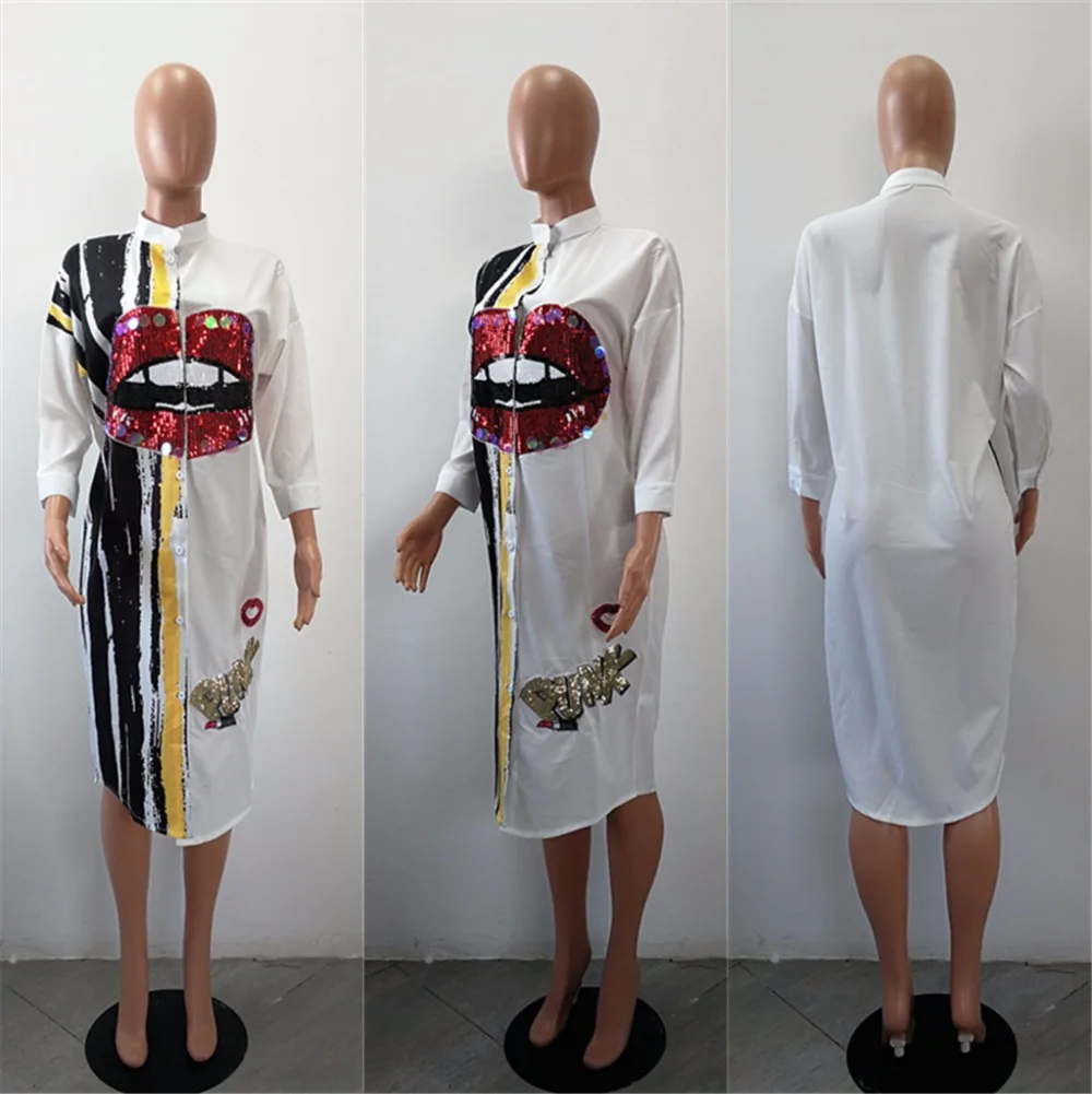 Платье рубашка с длинными рукавами и блестками в стиле панк большие размеры|sequin