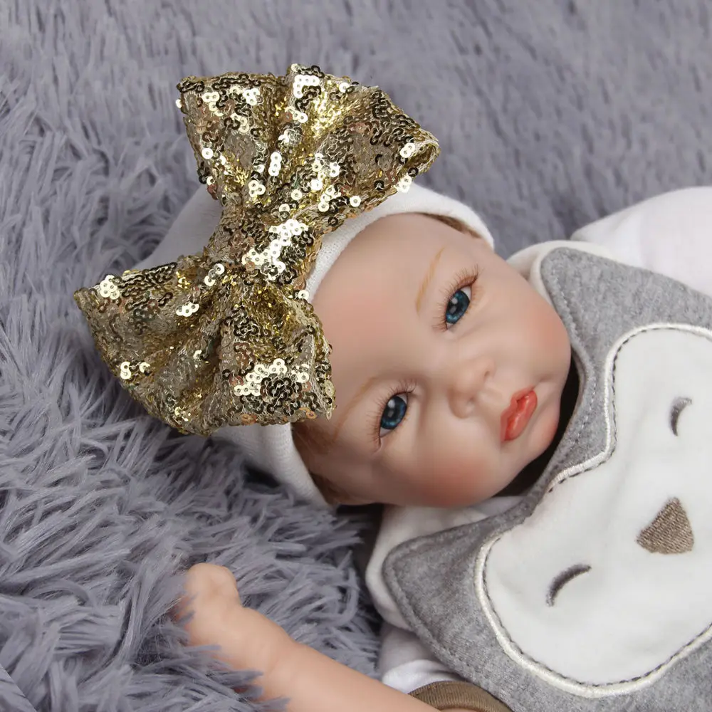 Лидер продаж Шапка-бини с супер бантом и блестками для новорожденных девочек