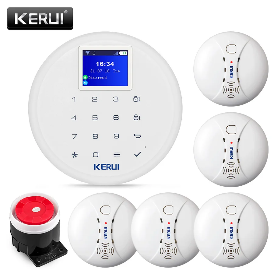 Kit1 Fire Smoke KERUI W17 беспроводная Wi-Fi GSM сигнализация Система безопасности дома защита от пожарного дыма несколько языков IOS Android приложение управление - Цвет: Kit1 Fire Smoke