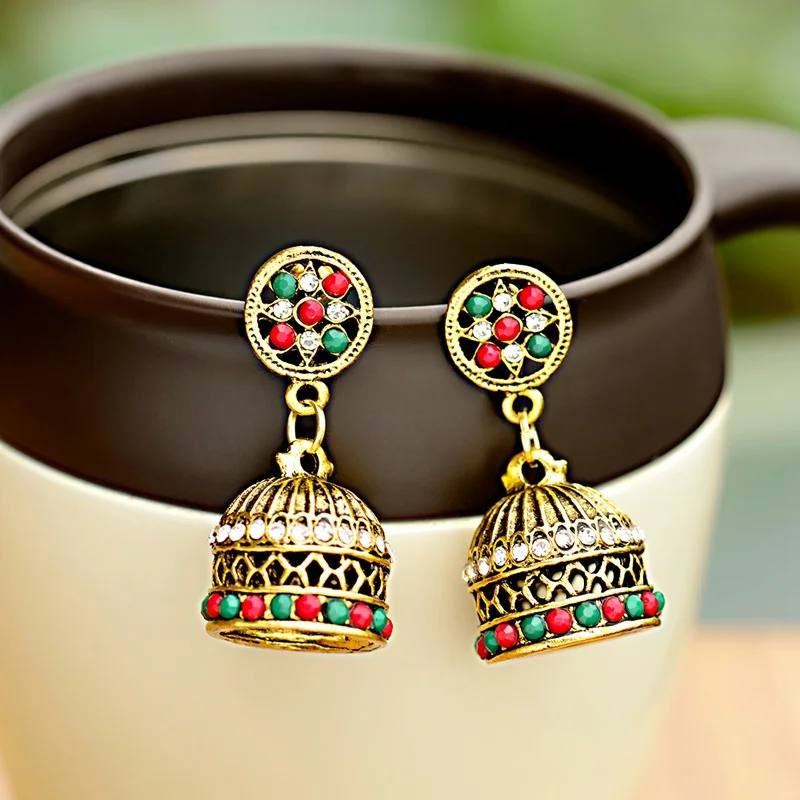 DOUVEI, винтажные золотые индийские серьги для женщин, Jhumka, серьги, классические, Роскошные, массивные, полые серьги ohringe HXE076