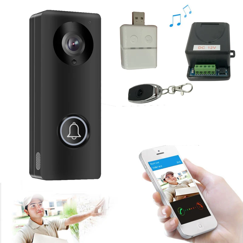 with unlock kit HD 1080P камера Wifi видео телефон двери дверной звонок беспроводной домофон поддержка SD карта для Android IOS смартфон Удаленный просмотр разблокировка - Цвет: with unlock kit