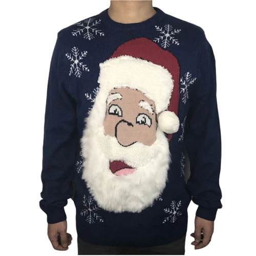 Version 1 Funny Knitted Bearded Santa Claus Ugly Christmas Sweater for Men Cute Men's Fuzzy Fluffy Xmas Pullover Jumper Oversized S-2XL - Цвет: Version 1
