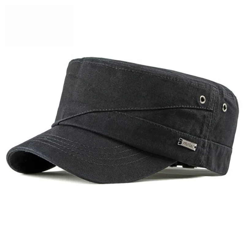 Newest Cotton Breathable Casual Flat Mens Female Thin Section Wide Curling Brim Outdoor Sunshade Black Adjustable Military Cap