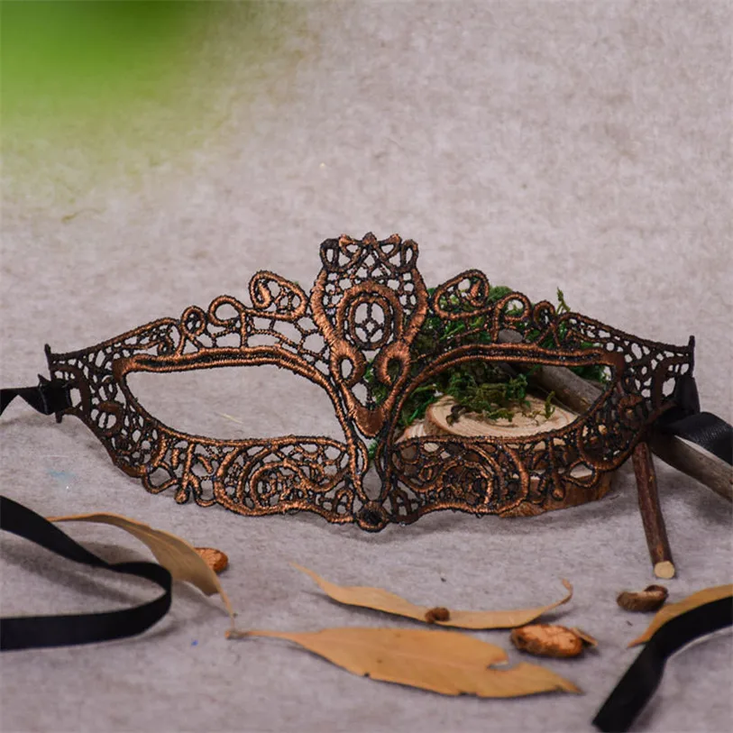Кружевная маска на Хеллоуин Праздничная металлическая Косплэй черный половина