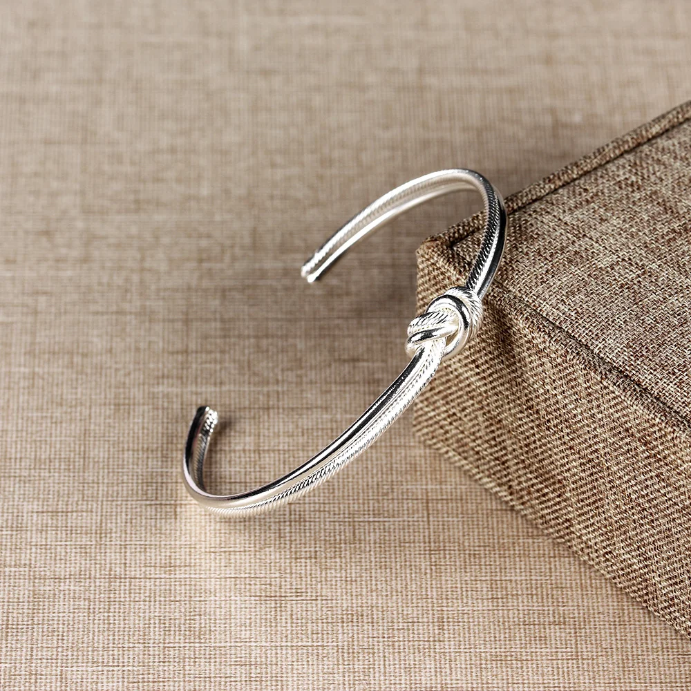

Cheap Chic Simple Knot Bangle Cuff Opening Bracelet For Woman Sliver Color Copper Casting Jewelry Fashion Pulseiras Femininas