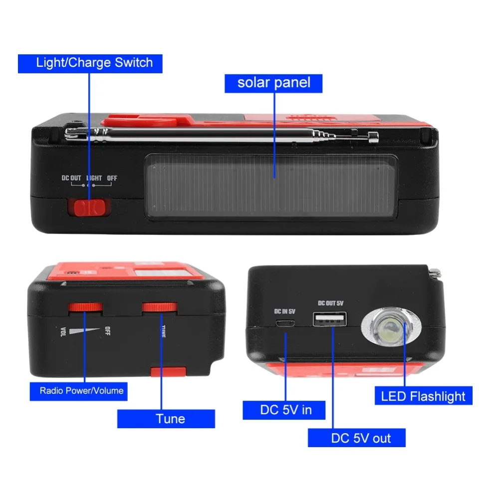 Портативный FM/AM радио мини открытый Солнечный ручной Кривошип прогноз погоды