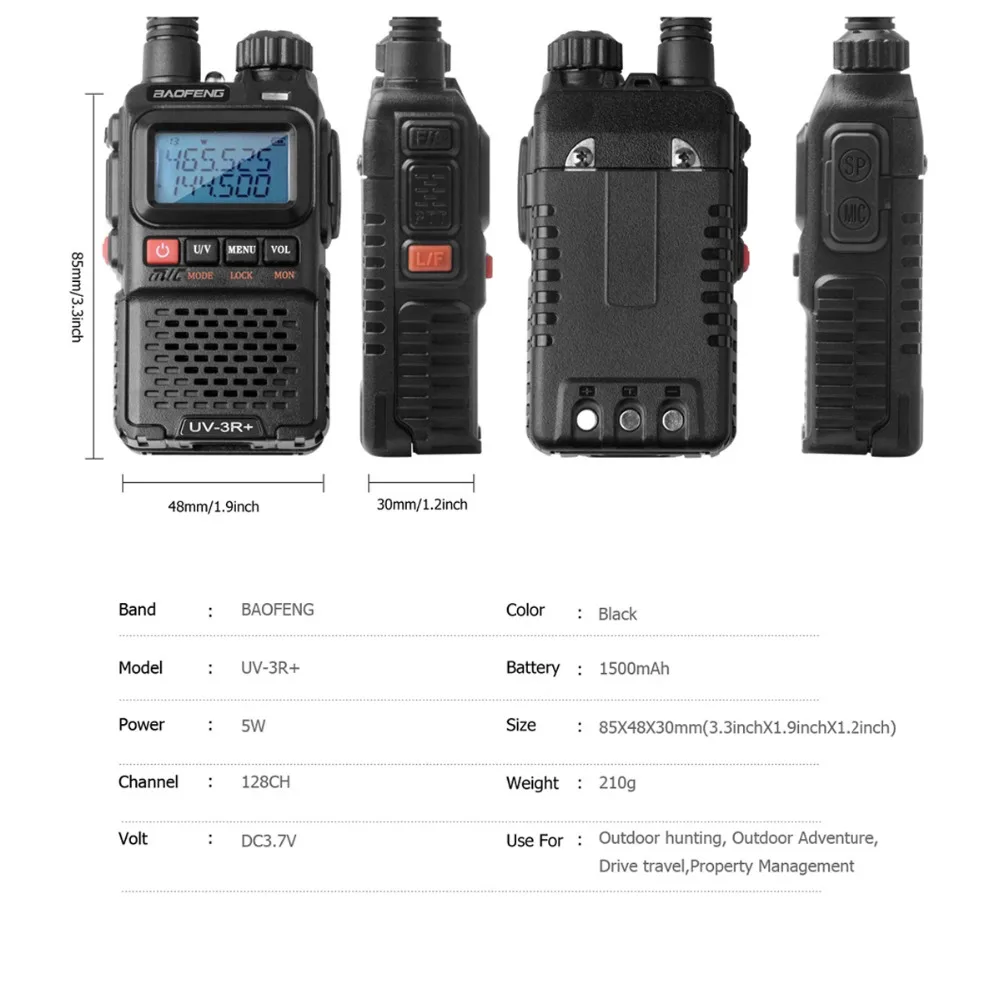 2 шт. Baofeng UV 3R Plus портативная рация UHF VHF + CB радио VOX фонарик мини FM трансивер Ham Радио