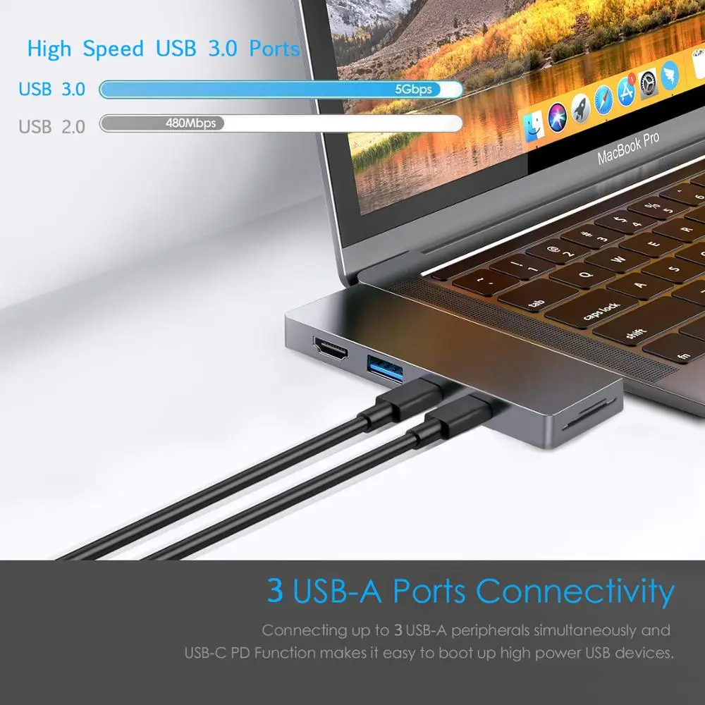 USB C концентратор многопортовый док-адаптер для Apple MacBook Pro 1" и 15",, MacBook Air, HDMI 4 K, 100 Вт питания, 40Gbp