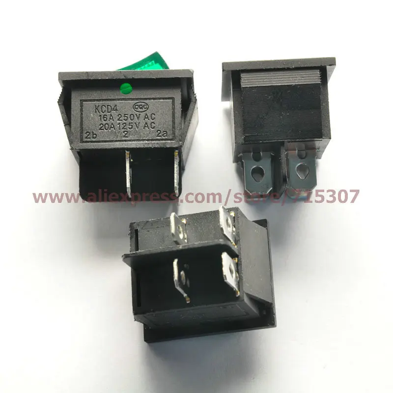PHISCALE 10 шт./лот 4 контакта 16 А 250 В Зеленая кнопка с переключателем света|4 button