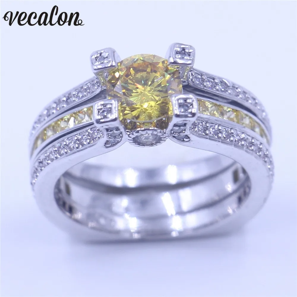Vecalon 10 colors couple Anniversary ring 5A zircon Cz White Gold Filled wedding Band Set for women men Birthstone Jewelry | Украшения и