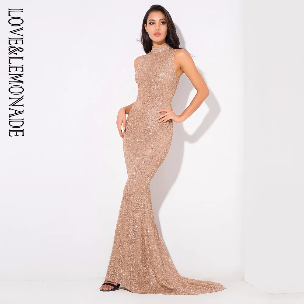 Женское вечернее платье LOVE & LEMONADE с воротником из ротанга и золотыми цветами