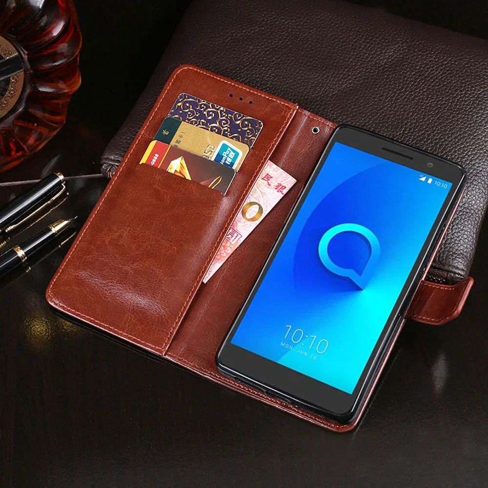 Кожаный чехол для Alcatel 1 5033D Магнитный кошелек карт роскошный модный флип Мягкий