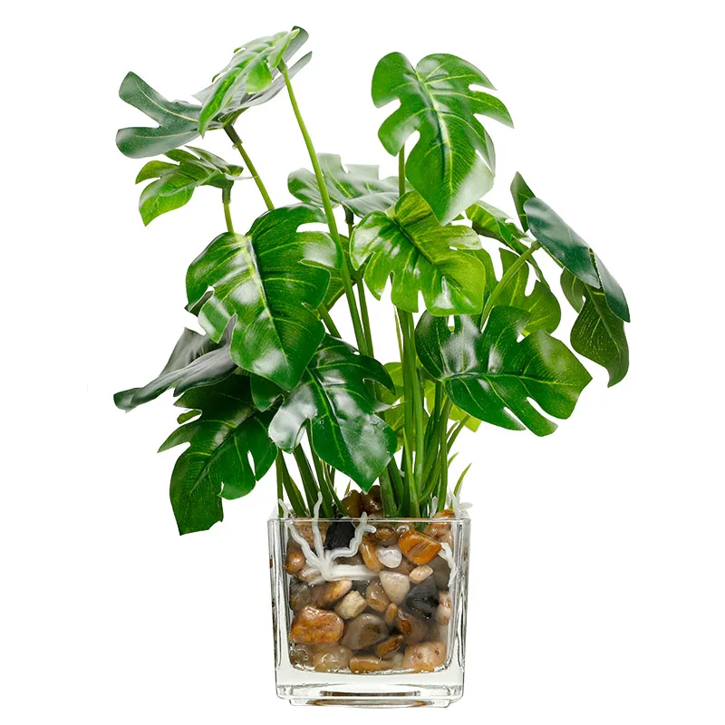 Monstera Erxiaobao искусственная трава искуственный бонсай искусственный; в горшке растения лист со стеклянным горшком зеленый пеперомия Клевер украшения дома - Цвет: Monstera