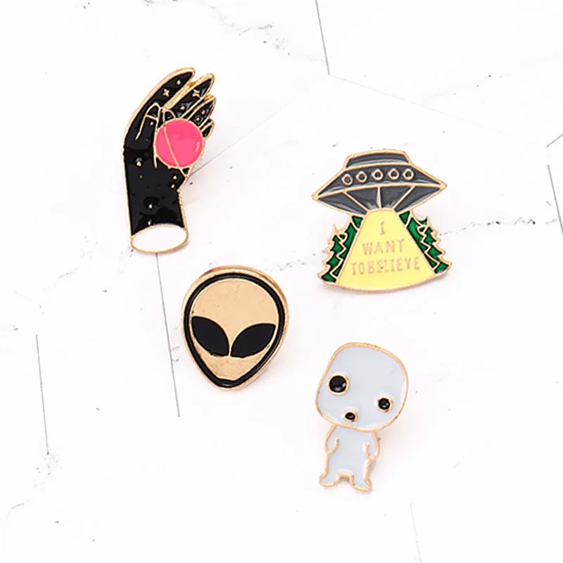 4 шт./компл. Alien UFO булавки белая кошка планеты я хочу верить НЛО Броши с