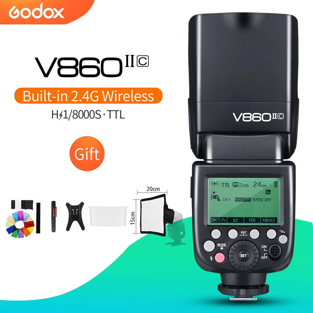 Godox Ving V860II V860II-C 2,4G GN60 E-TTL HSS 1/8000s литий-ионный аккумулятор для камеры Speedlite вспышка для Canon DSLR+ софтбокс Подарочный комплект