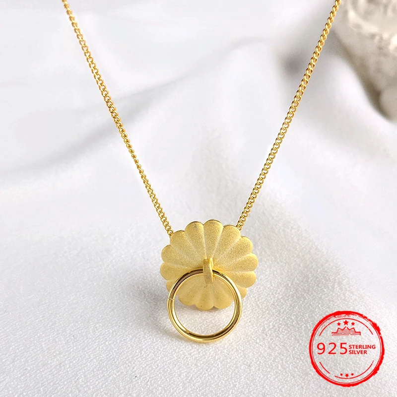 

925 Sterling Silver Trendy Beautiful Flower Gold Chain Necklace Women Jewelry
