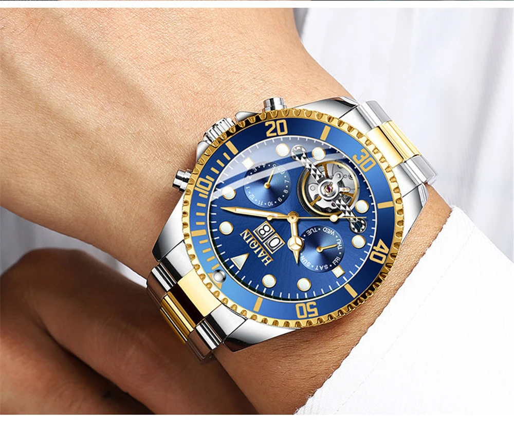 HAIQIN Новые Роскошные автоматические механические часы для мужчин Tourbillon нержавеющая сталь наручные часы водонепроницаемые мужские часы Relogio Masculino