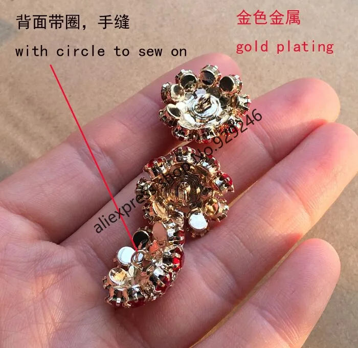 2 шт./лот 22 мм красные кристаллы золотые пуговицы маленькие цветы декоративные