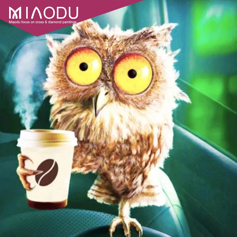 Miaodu 5d Diy Алмазная картина Кофейная Сова полностью квадратная Настенная Наклейка