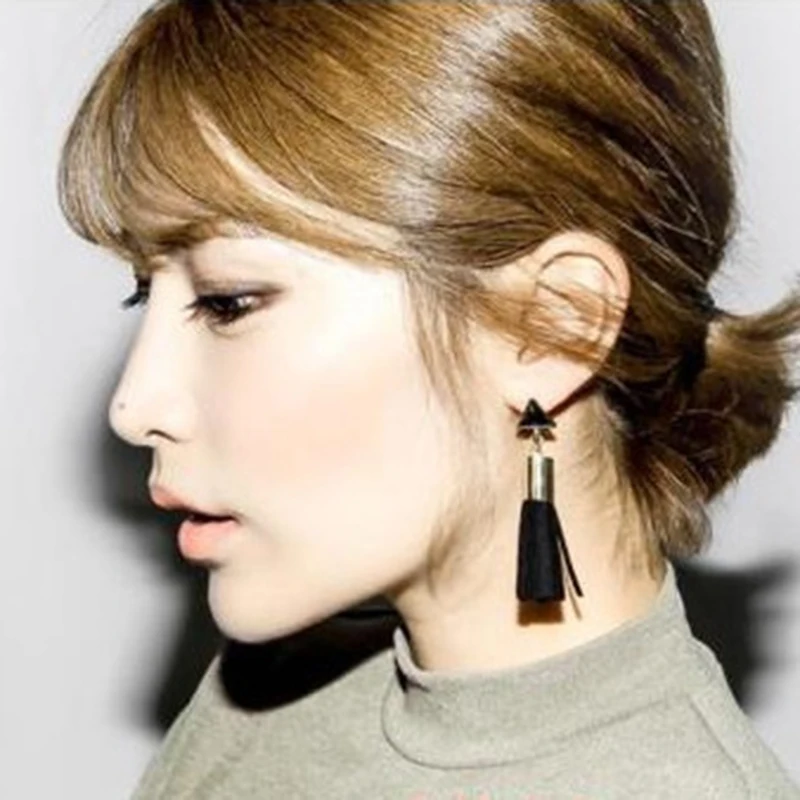 Винтажные треугольные серьги подвески из искусственной замши длинные висячие