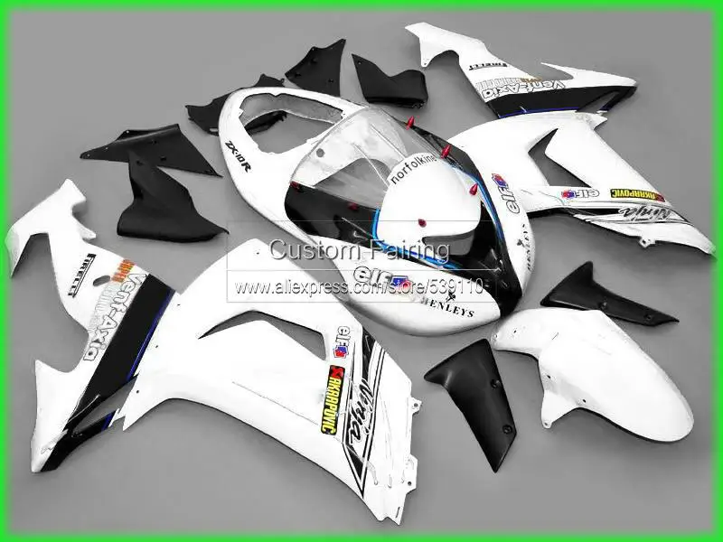 ABS пластик обтекатель комплект для Kawasaki ZX10R zx 10r 2007 2006 Ninja белый стикер 06 07