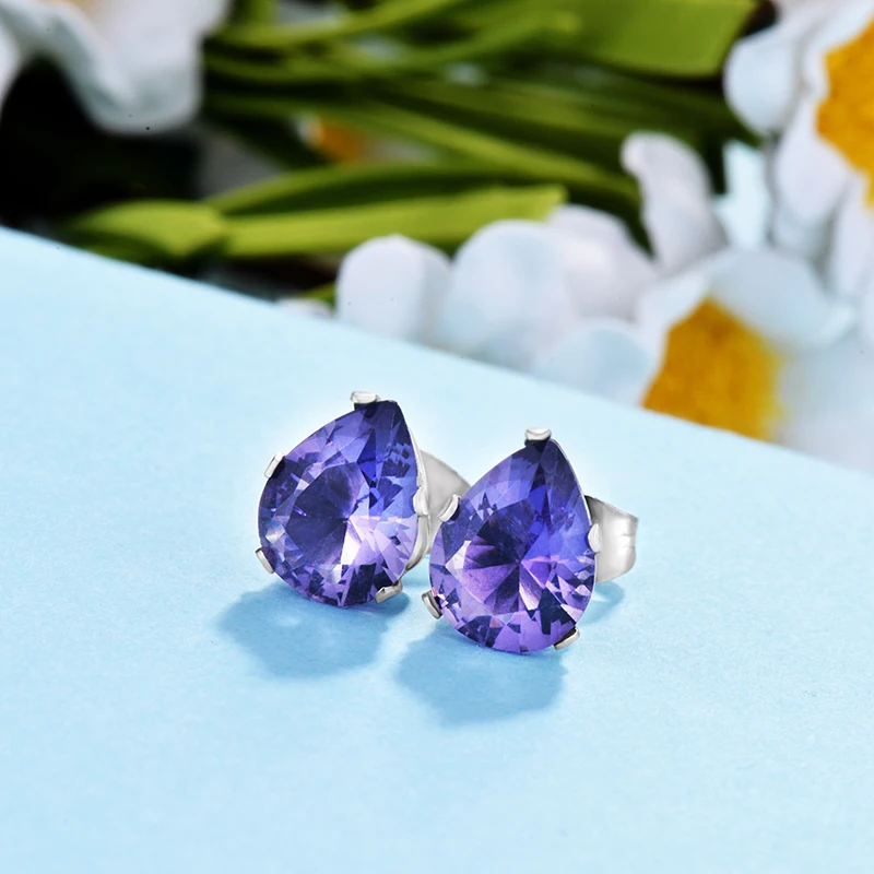 7*9MM 7 Zircon Crystal Stud Earring Sets For Women Heart Design Silver Stainless Pendientes N20 | Украшения и аксессуары