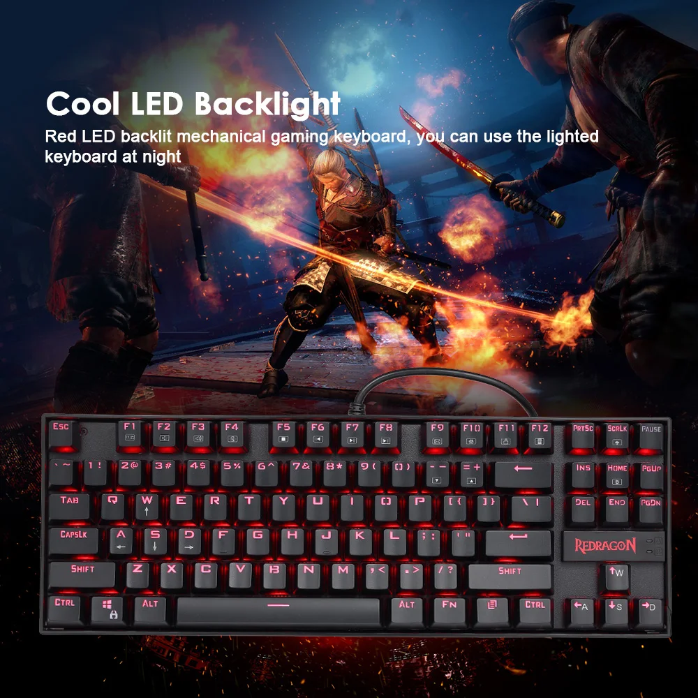 Redragon K552 из сладкого картофеля 87 клавиш Светодиодный подсветка одной Цвет ключей механическая клавиатура игровой клавиатуры для геймера английская раскладка