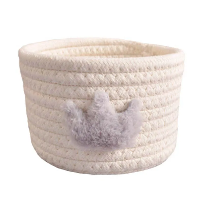 Тканая корзина из хлопка с пушистой короной и узором кролика корзины для всякой