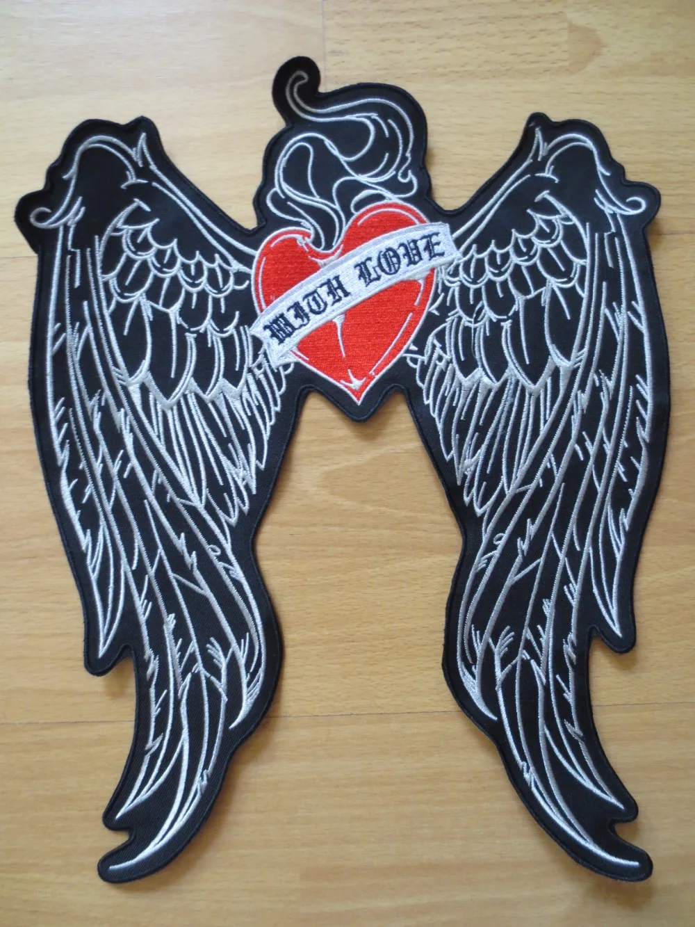 Большие нашивки с вышивкой 13 2 дюйма любовь крыльями красное сердце