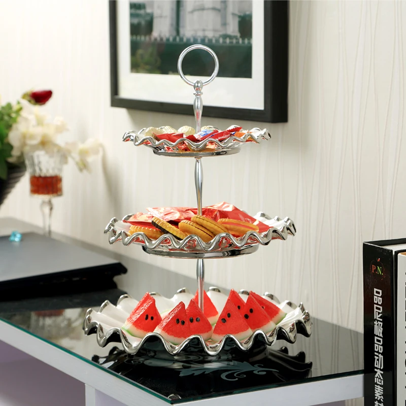 

Europe 3 Layers Ceramic Fruit Tray Living room multi-layered candy afternoon tea snack cake plate Cake Stand Dessert Plates