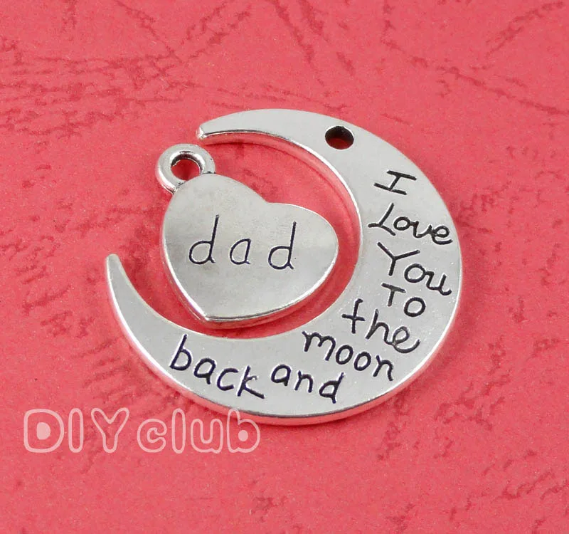 12sets-античное серебро/бронза I Love You To The Moon And Back Dad Подвески 29x27mm | Украшения и