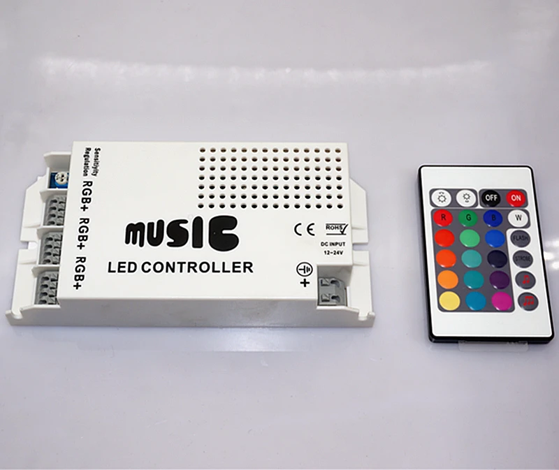 

DC12-24V Music Sound LED Controller with 3Channels 9A 24key IR Remote Wireless Controller for 5050 3528 2835 RGB LED Strip Light