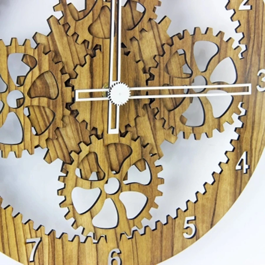 Роскошные деревянные настенные часы винтажные шестерни цифровые 3D Кухня Бар