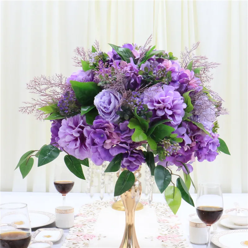 40cm purple Свадебное Моделирование ряд цветов Шелковый цветочный шар сценическое дорожное руководство Свадебный Настольный цветок фон Арка украшение двери цветок - Цвет: 40cm purple