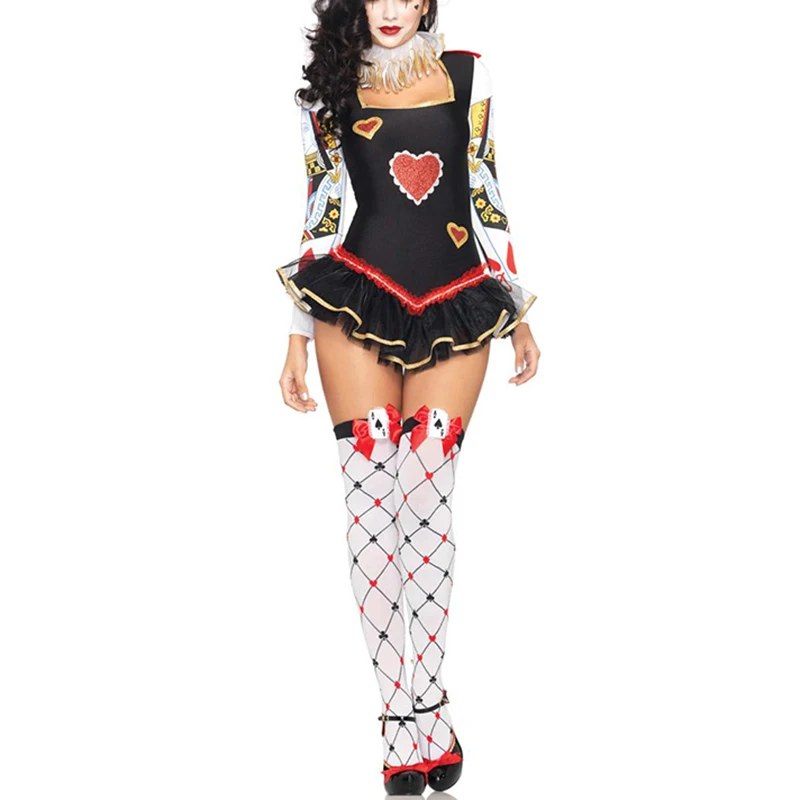 VASHEJIANG Sexy Poker красные сердца из queen Костюм взрослых Для женщин Kigurumi Забавный Клоун