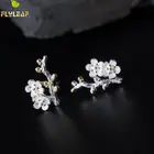 Женские серьги-гвоздики Flyleaf, Винтажные серьги из стерлингового серебра 100% пробы золотого цвета в форме ветки, цветка сливы, в китайском стиле, 925