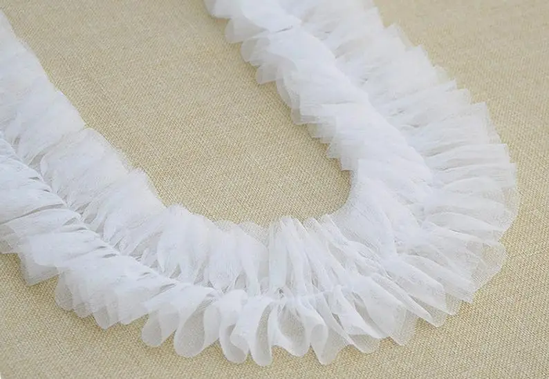off white 1 ярд Светло-розовый тюль со сборками отделка, оборка отделка, гофрированный с сеткой отделка, платье-пачка ткань, сетка с оборками, Свадебный декор - Цвет: off white