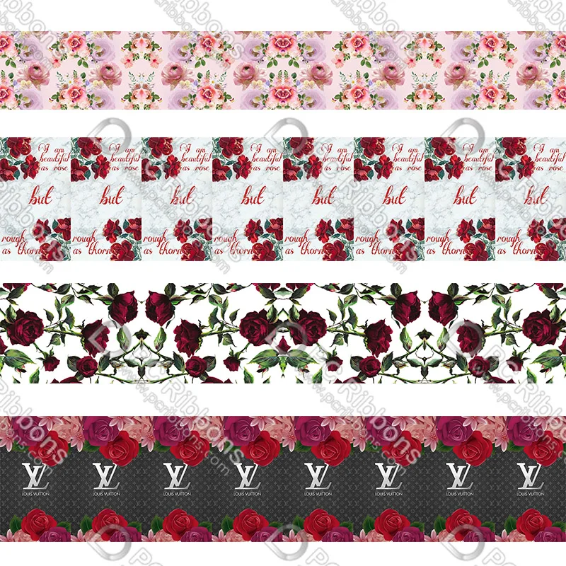 Корсажная лента с принтом розы 50 ярдов для упаковки подарков - Фото №1