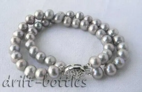 

2Strands 9mm Round Gray Freshwater Pearl Bracelet