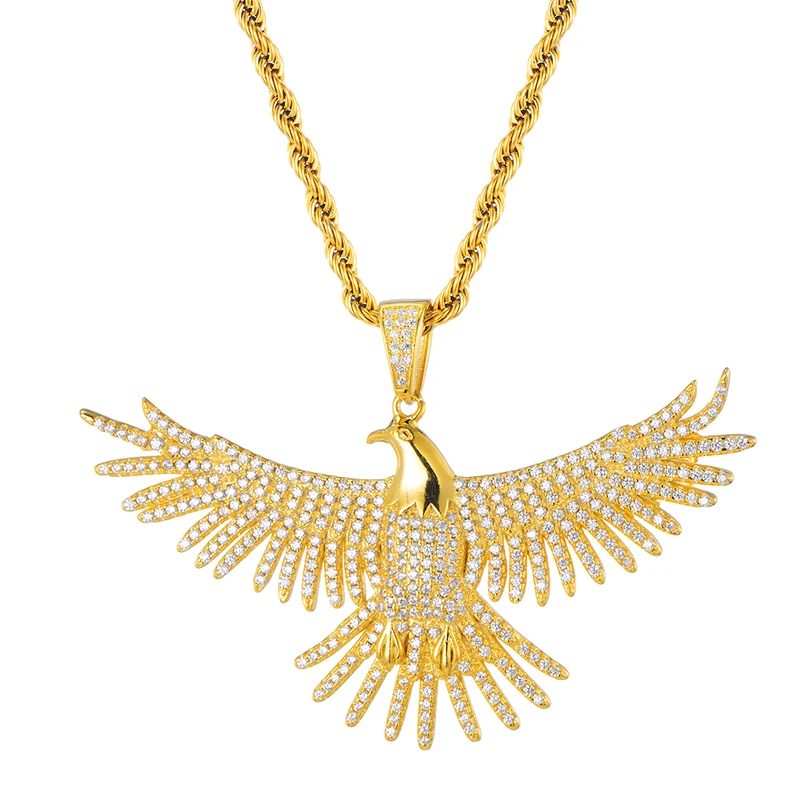 Полный Iced Out Bling Eagle горный хрусталь цепь позолоченные подвески и ожерелья для мужчин хип хоп ювелирные изделия дропшиппинг