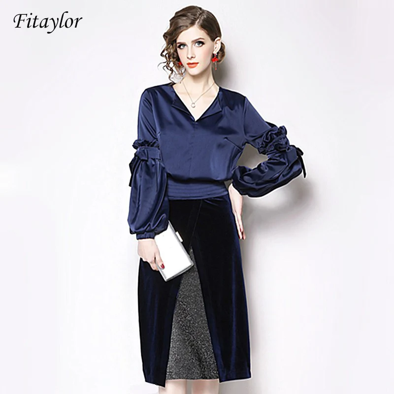 Fitaylor модный костюм для женщин офисные женские туфли с v образным вырезом Блузы