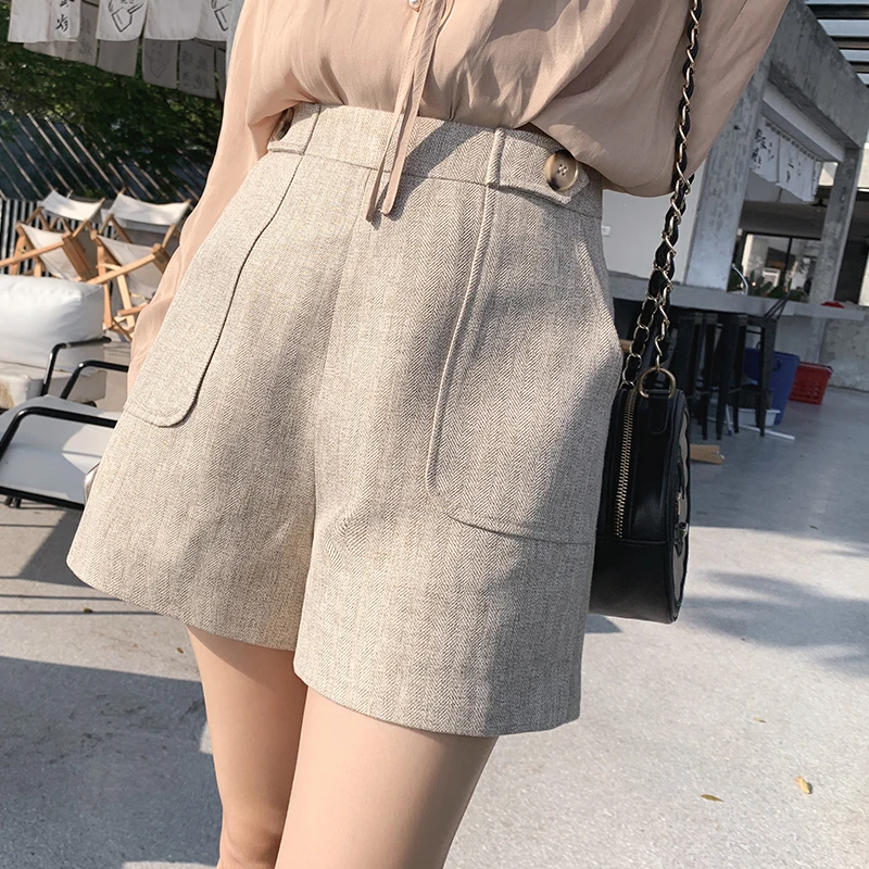 Mishow Кортоткие летние свободный брюки с завышенной талией и карманами