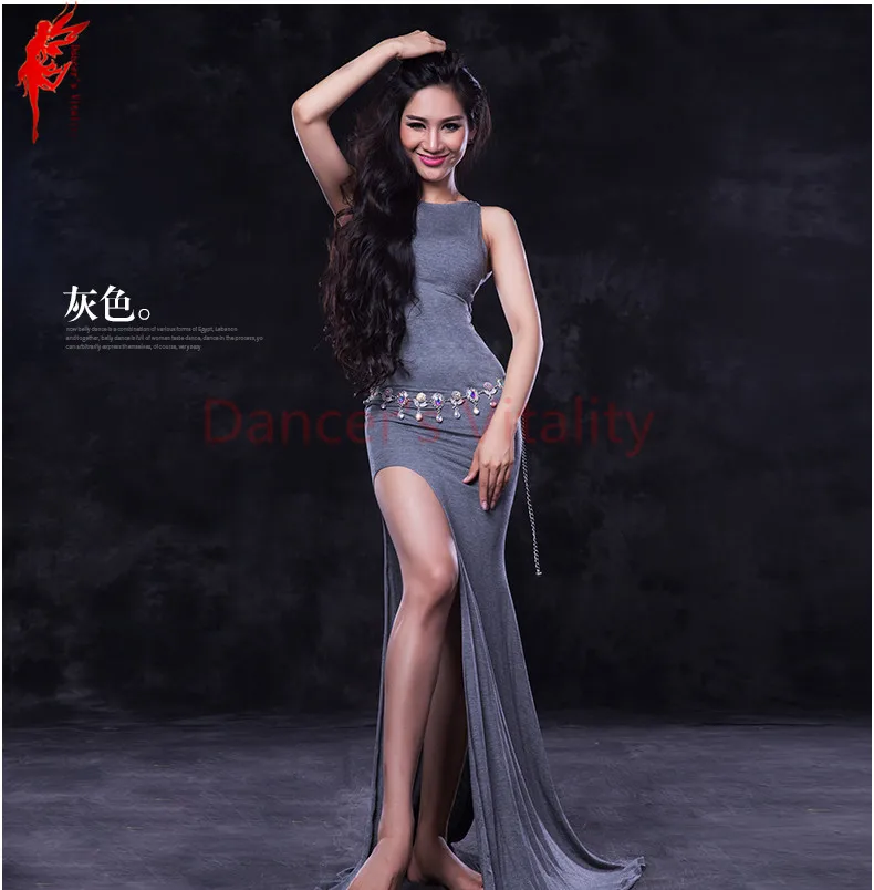Леди Maste танец живота платье девушки танец живота одежда без рукавов ddress танец r's модные платья M/L - Цвет: Серый